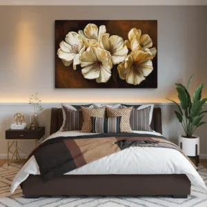 40x60 Canvas Gold Brown Floral Art Master Bedroom Above Bed Wall Decor XXL