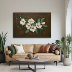 40x60 XXL canvas Brown Emerald Green Gold Botanical Canvas Wall Art Vintage Living Room