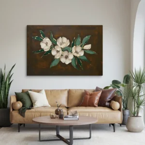 40x60 XXL canvas Brown Emerald Green Gold Botanical Canvas Wall Art Vintage Living Room
