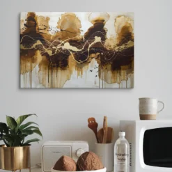 Abstract Coffee Spill Artwork Canvas Kitchen Wall Hanging