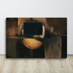 Abstract Golden Orb Canvas Wall Art Deep Navy Amber Earth Tone Geometric Decor