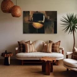 Abstract Golden Orb Canvas Wall Art Farmhouse Living Room Vintage