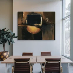 Abstract Golden Orb Canvas Wall Art Geometric Office Decor