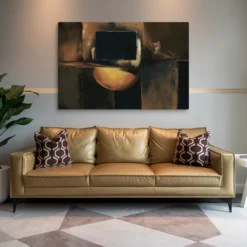 Abstract Golden Orb Canvas Wall Art Luxurious Modern Living Room Decor