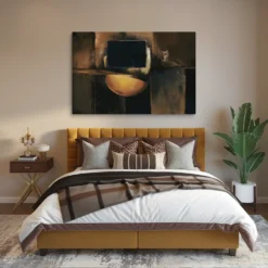 Abstract Golden Orb Huge Canvas Wall Art Master Bedroom Above Headboard