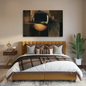 Abstract Golden Orb Huge Canvas Wall Art Master Bedroom Above Headboard
