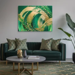 Abstract Green-Gold Swirl Canvas Art Luxurious Living Room Wall Decor