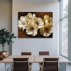 Big Gold Brown Botanical Canvas Wall Art Luxury Office Decor