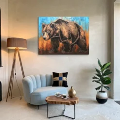 Blue Brown Orange Abstract Wildlife Canvas Wall Decor Lounge