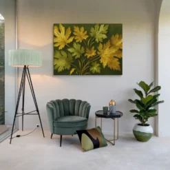 Botanical Baroque Canvas Wall Art Lounge Green Gold