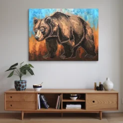 Brown Bear Canvas Wall Art Minimalist Room Decor