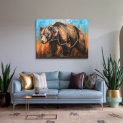Brown Blue Orange Abstract Wildlife Decor Minimalist Living Room