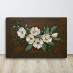 Brown, Emerald Green & Gold Botanical Canvas Wall Art Vintage Floral Decor