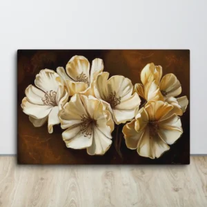 Brown and Gold Floral Canvas Wall Art Large Luxurious Botanical Print