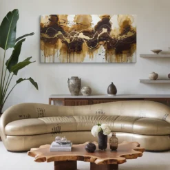 Coffee Spill Art Narrow Horizontal Canvas Wall Art Modern Living Room Above Couch