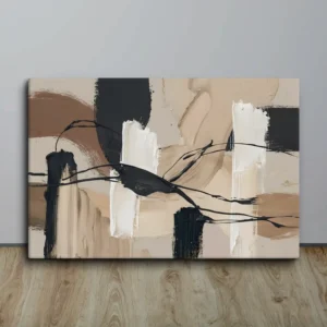 Contemporary Earthy Abstract Wall Art Canvas Cream, Black, Brown: Neutral Decor
