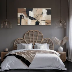 Contemporary Earthy Abstract Wall Art Canvas Thin Horizontal Bedroom Above Bed