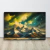 Cosmic Mountain Range Canvas Wall Art: Large Teal, Gold, Amber and Green Fantasy Wall Decor