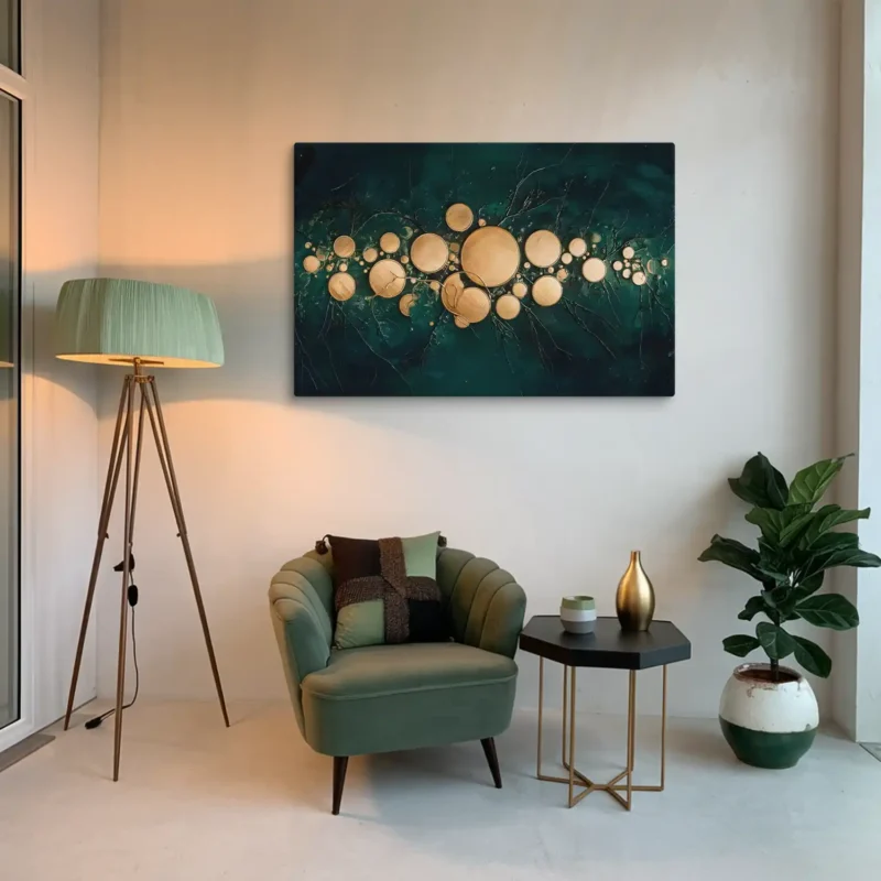 Dark Green and Gold Abstract Wall Art Decor Lounge Room