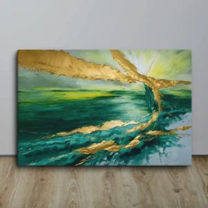 Emerald Horizon – Abstract Green and Gold Canvas Wall Art Large