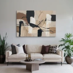Extra Large Cream Black Brown Canvas Art Neutral Toned Minimalistic Living Room