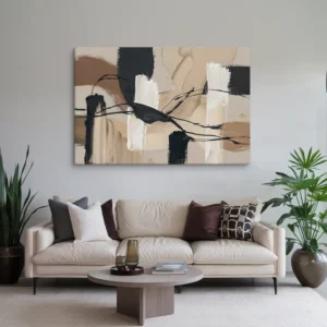 Extra Large Cream Black Brown Canvas Art Neutral Toned Minimalistic Living Room