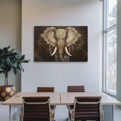 Gold Brown Mandala Elephant Canvas Artwork Office Wall Decor