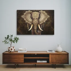Gold Brown Mandala Elephant XXL Canvas Artwork Hallway Decor