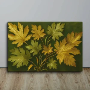 Gold Leaves on Sage Green Canvas-Large Botanical Baroque Wall Art