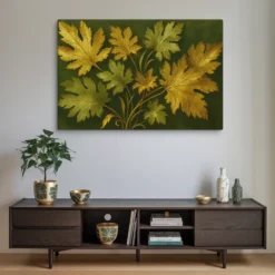 Gold Leaves on Sage Green Canvas Wall Art XXL