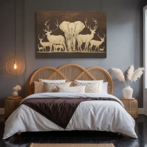 Gold brown african wildlife extra large canvas wall art master bedroom