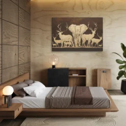 Gold brown wildlife canvas art bedroom-neutral calm decor