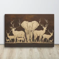Gold and brown wildlife canvas wall art extra large luxurious safari animals decor