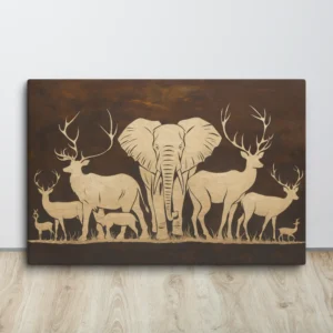 Gold and brown wildlife canvas wall art extra large luxurious safari animals decor