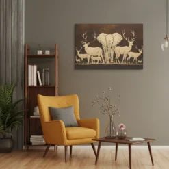 Gold brown wildlife canvas wall art lounge room