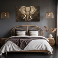 Golden Mandala Elephant Canvas Wall Art Brown Themed Bedroom