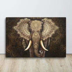 Golden Mandala Elephant Canvas Wall Art Large Horizontal Brown