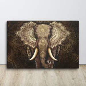 Golden Mandala Elephant Canvas Wall Art Large Horizontal Brown