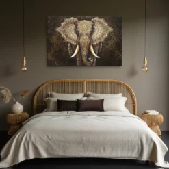 Golden Mandala Elephant XL Canvas Wall Art Farmhouse Bedroom
