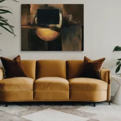 Large Abstract Golden Orb Canvas Wall Art Minimalist Living Room