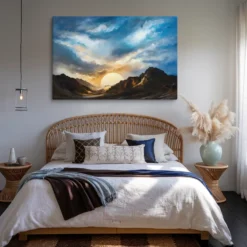 Large Blue Brown Orange Landscape Wall Decor Modern Bedroom