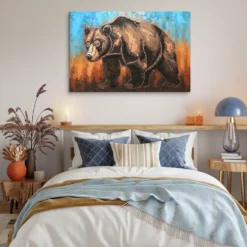 Large Brown Bear Canvas Wall Hanging Cozy Bedroom