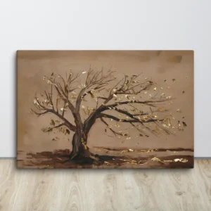 Large Brown Gold Autumn Tree Canvas Wall Art Hand-Stretched Fade-Resistant