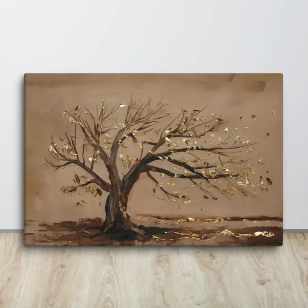 Large Brown Gold Autumn Tree Canvas Wall Art Hand-Stretched Fade-Resistant