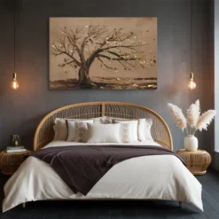 Large Brown Gold Autumn Tree Canvas Wall Art Master Bedroom