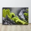Large Lime Green and Gray Abstract Wall Art Canvas Modern Fluid Motion Decor