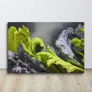 Large Lime Green and Gray Abstract Wall Art Canvas Modern Fluid Motion Decor