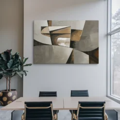Large Minimalist Gray Brown Abstract Canvas Wall Art Modern Office