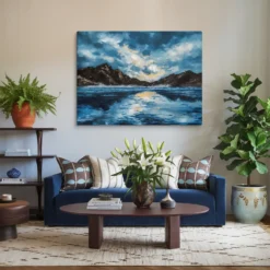 Large Mountain Lake Sunset Canvas Wall Art Contemporary Living Room
