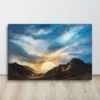 Large Mountain Sunset Canvas Wall Art Blue Brown Orange Landscape Decor